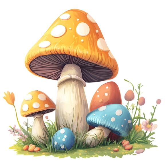 Wall Art Print- A Cluster of Whimsical Colorful Mushrooms-Decor-Work Bedroom - Picture 1 of 1